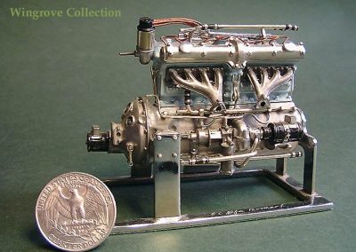 An exhaust side view of the Alfa engine by itself.