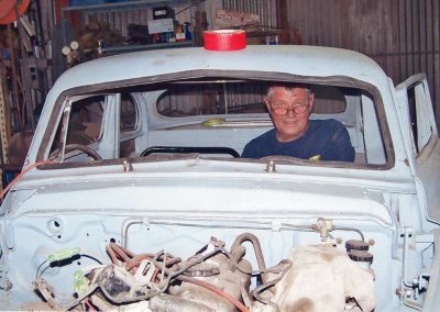 Ernie inside the unfinished "Rebel Rouser"