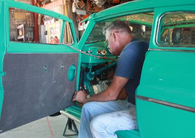 Ernie working on the inside door of the "Rebel Rouser"