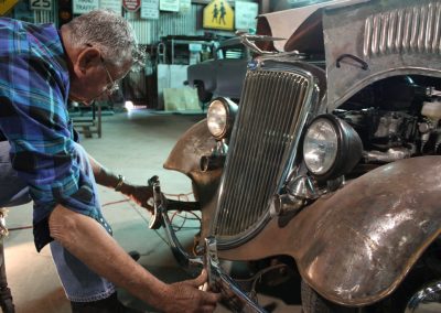 Ernie adjusting the fender on his "Bonnie" Dwarf.