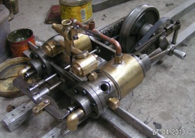 Close-up of the engine assembly.