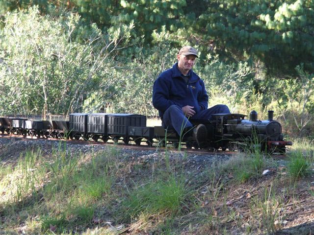 Ross Riding His Scale Train Ross enjoying a ride on his Standard Goods train.