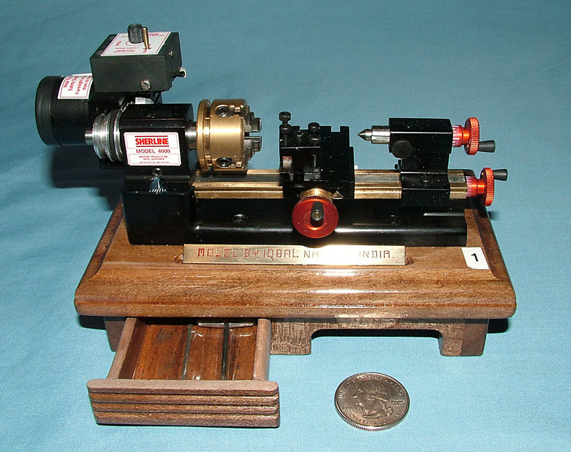 Iqbal's Sherline Lathe Iqbal's miniature Sherline lathe.