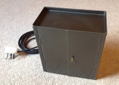 Alfred's miniature shop cabinet, housing the lathe controls.