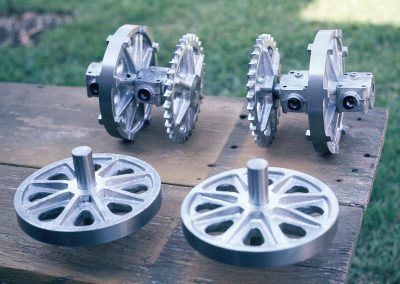 The freshly cast bull wheels.