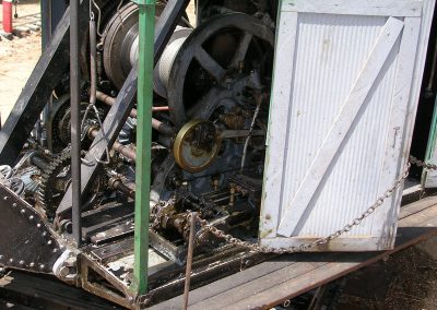Close-up side view of crane.