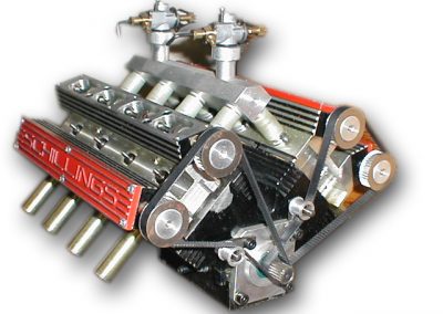 A Schillings V-8 with double overhead camshafts.
