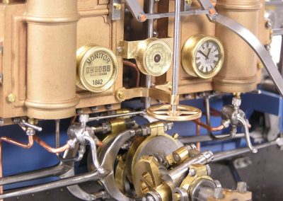 Close-up view of the Monitor engine clocks and gauges.
