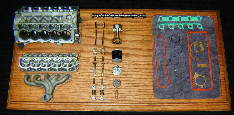 Conley27 A V-10 block, head, exhaust, and valve train.