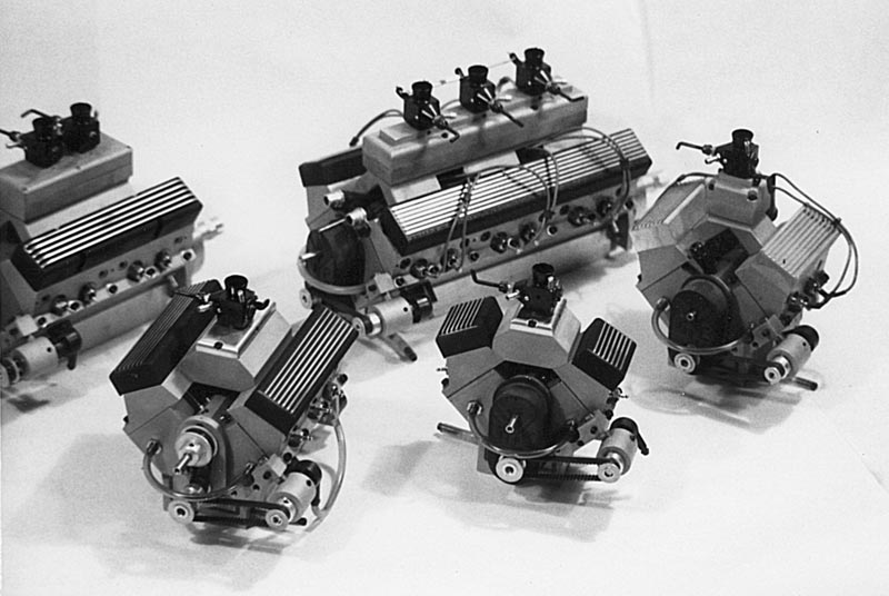 ConleyBW9-Vengines A grouping of each different engine made by Gary, from V-2 to V-12.