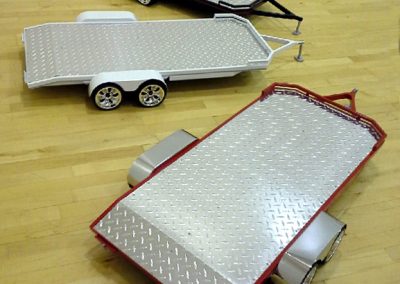The different colored trailers.