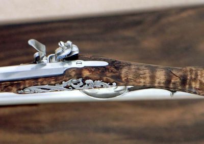Close view of rifle stock.