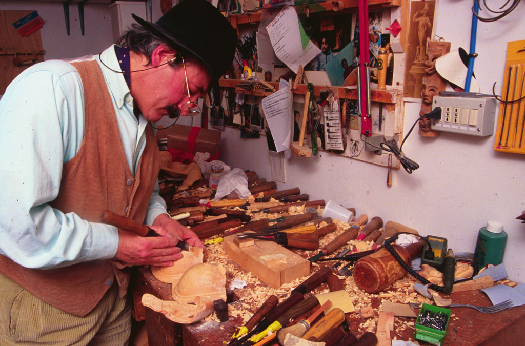 Mr. De Marchi Chiseling Away Mr. Demarchi chiseling in his workshop.