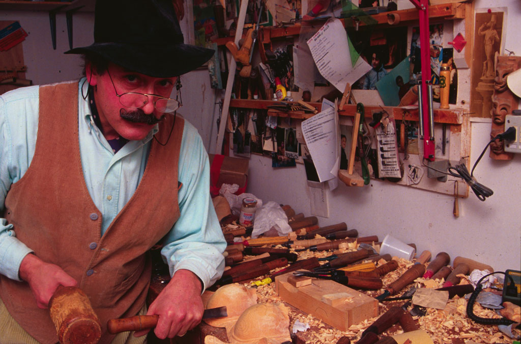 Mr. De Marchi Chiseling Away Mr. De Marchi at work, notice the array of chisels.