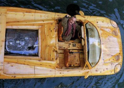 Wooden Ferrari F50 in the canal.