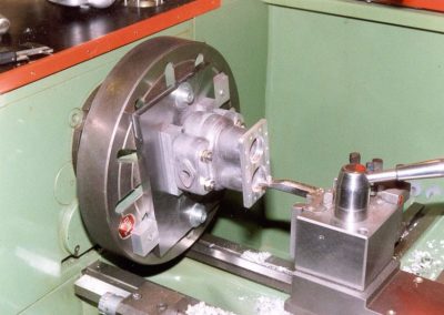 Boring holes on the lathe.