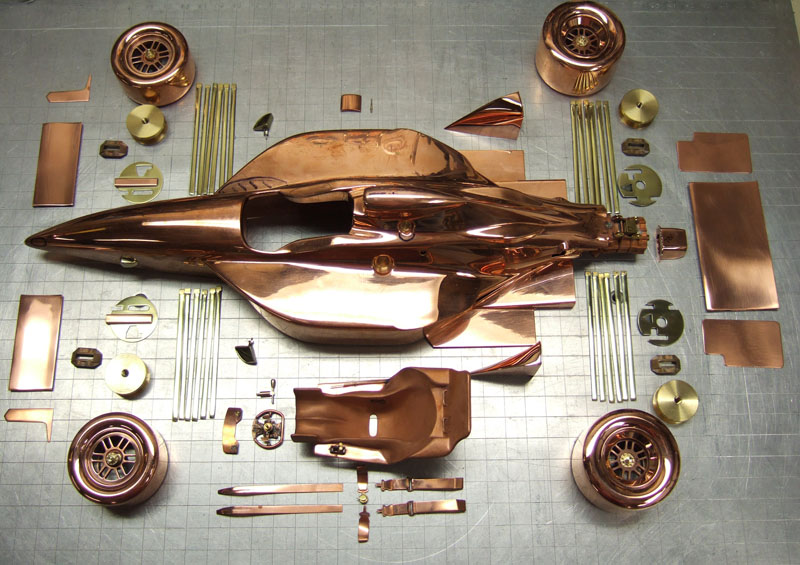 Various Gold Car Components An array of components for the gold car model.