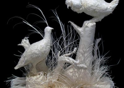 A wildlife sculpture entitled, “Prairie Chicken Dance.”
