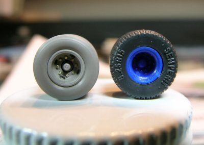 A finished and unfinished tire and wheel for reference.