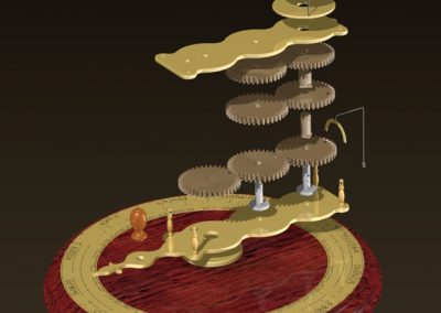 The orrery CAD model in an exploded view.