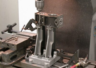 Drilling the cylinder block for the twin compound steam engine.