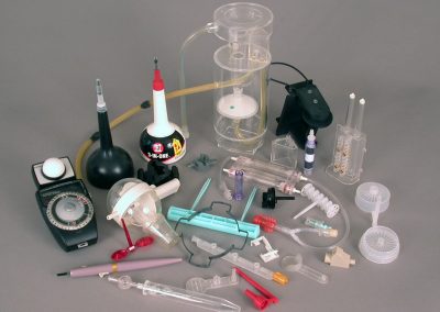 An array of injection molded plastic parts that Bill made for various clients.