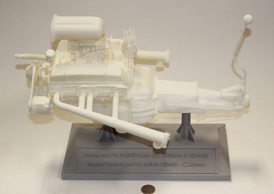 A 3D-printed scale model Chevy engine.