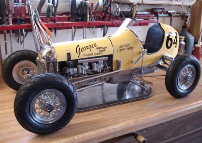 A side view of the finished race car.