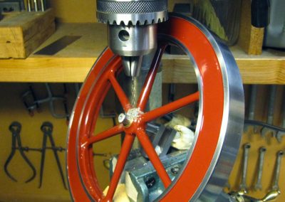 Cross-drilling the flywheel.