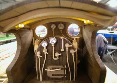 A look inside a steam engine cab.