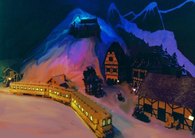 A snowy mountain scene on the GWR.