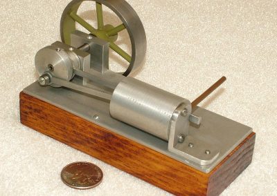 A rear view of the horizontal steam engine.
