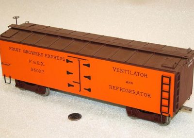 A scratch-built model refrigerator car.