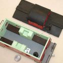 A look inside a scale model caboose.