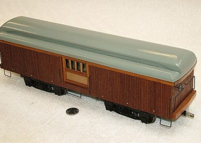 A covered rail car.
