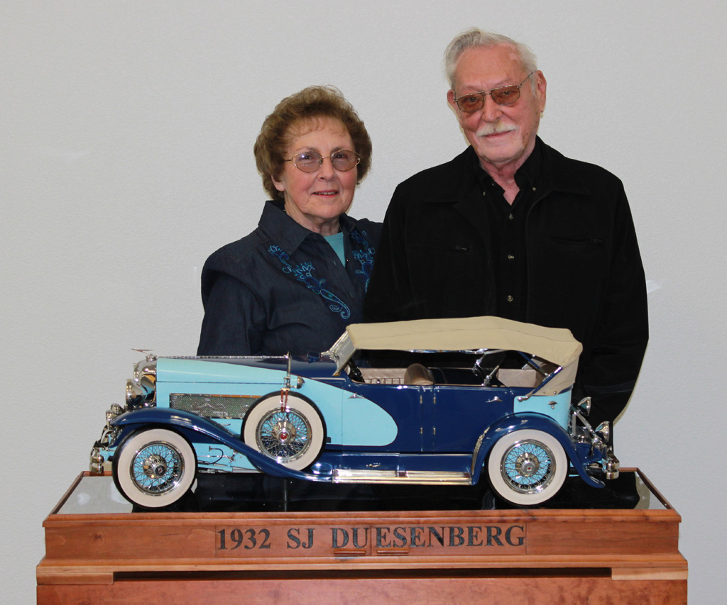 June and Louis Chenot With the Duesengberg June and Louis Chenot stand behind the 1/6 scale Duesenberg.