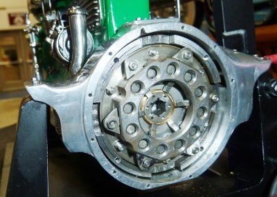 A close view of the finished Duesenberg engine.