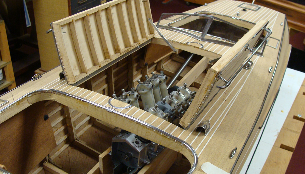 Gar Wood Hull Progress More progress on the Gar Wood hull, with the motor inserted.