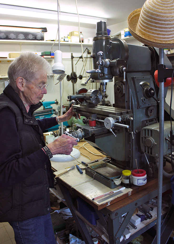 Cherry Hill in Her Workshop Cherry Hill at work in her home shop in 2014.