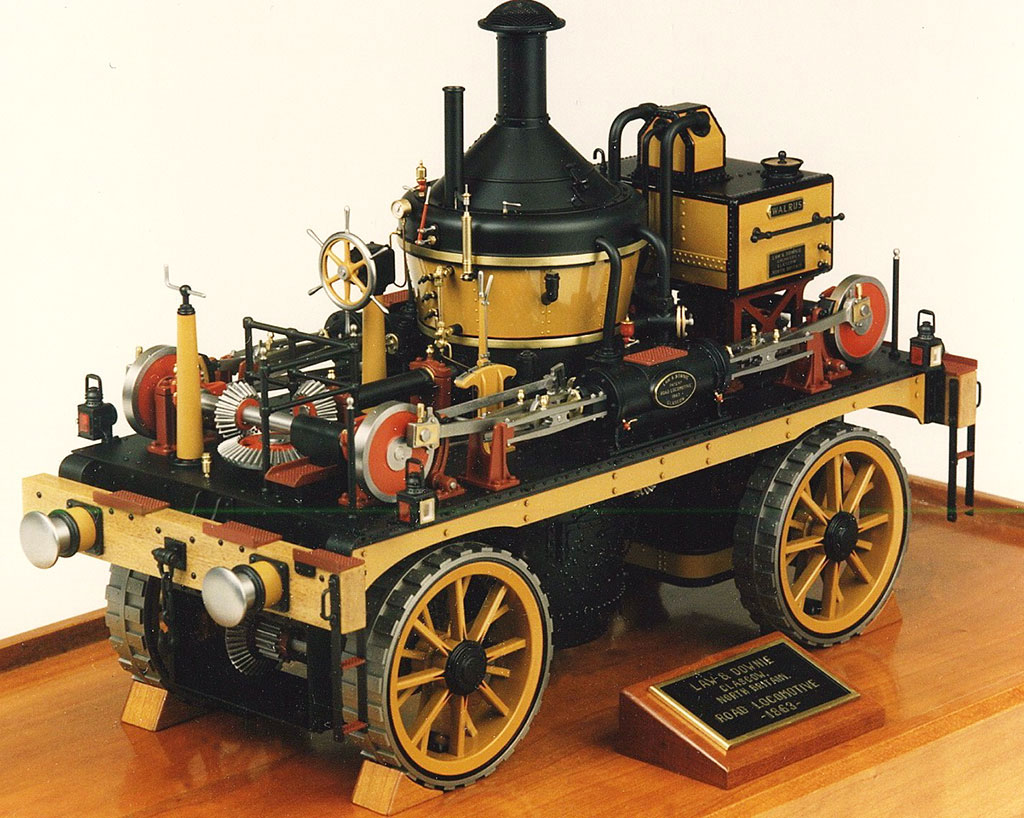 1863 Law & Downie Road Locomotive Cherry's scale model of an 1863 Law & Downie road locomotive.