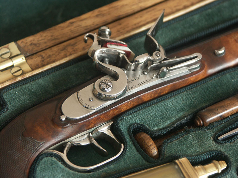 Boutet Pistol A close look at the flintlock plate on the Boutet pistol.