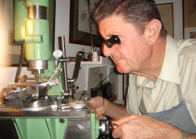 Michel doing another precision milling operation on the main frame of his miniature Luger.