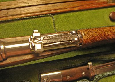 A top view of the rear sight on the miniature Mauser.
