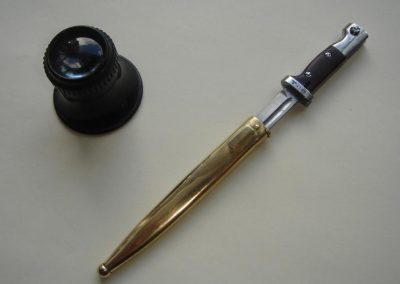 The 1/3 scale Mauser bayonet with its scabbard.