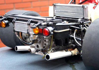 The rear of the car can be seen in greater detail with the bodywork removed.