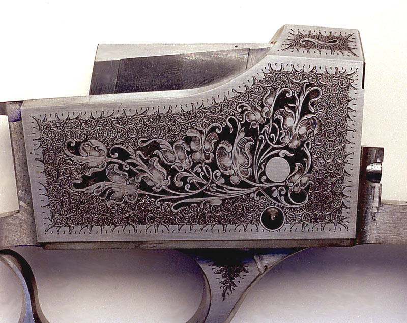 Rifle Engraving Roger's intricate engraving on a Miller rifle.