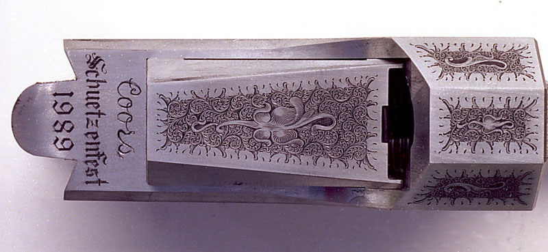 Rifle Engraving A top view of the Miller rifle engraving.