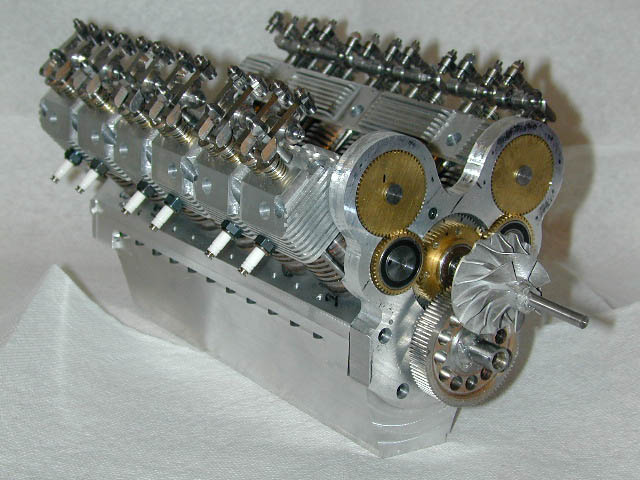 Merlin V-12 Engine Roger's unfinished Merlin V-12 engine with gears exposed.