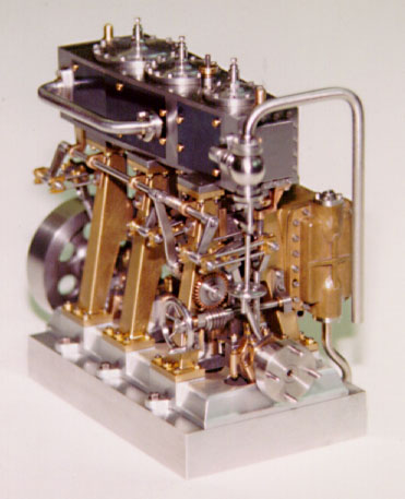 Miniature Triple-Expansion Steam Engine A rear view of the triple-expansion steam engine.