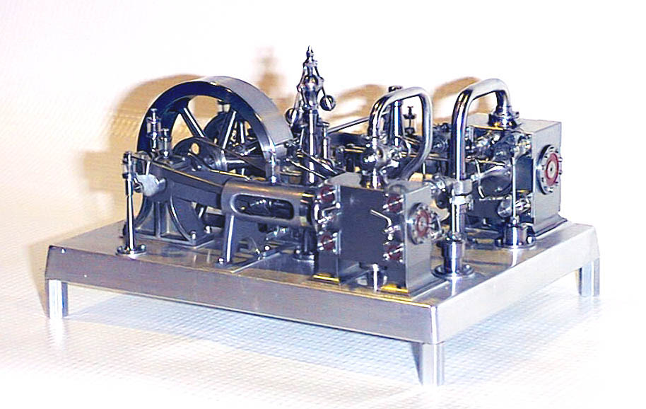 Miniature Compound Corliss Engine A miniature compound Corliss steam engine.